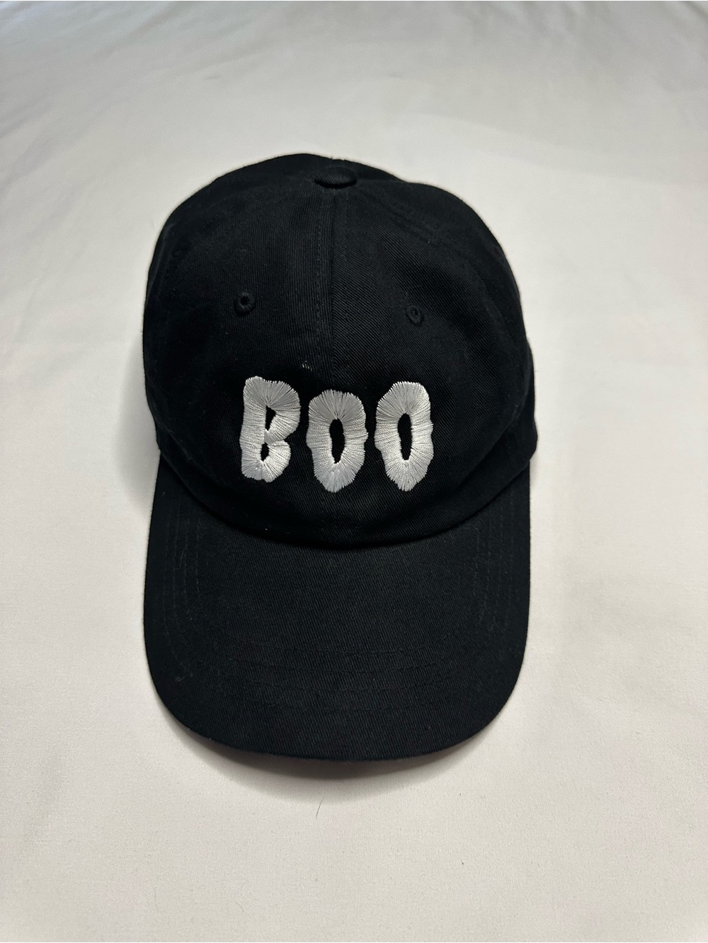 The Classic Black Cap with White 'BOO' Embroidery